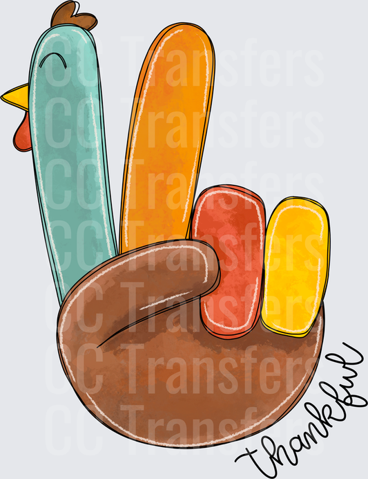 Thankful Turkey Peace Sign Hand Thanksgiving (DTF)