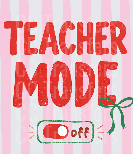 Teacher Mode Off Toggle Switch Pink Stripe Green Bow (DTF)