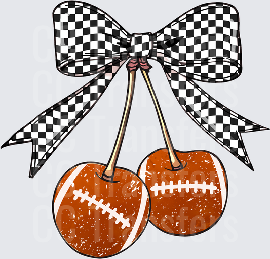 Football Cherry Pair with Black White Checkered Bow (DTF)