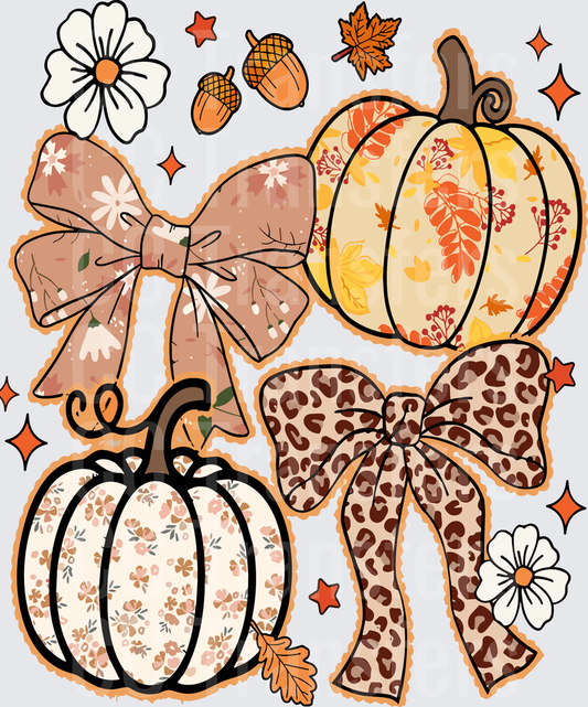 Boho Fall Pumpkins Bows Floral Leopard Autumn (DTF)