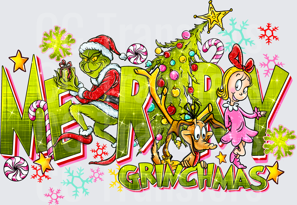 Merry Grinchmas Green Holiday Character Christmas Scene (DTF)