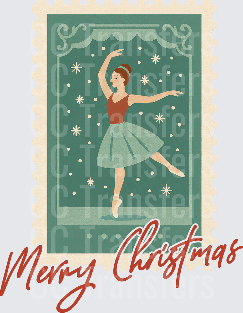 Merry Christmas Vintage Stamp Ballerina Snowflakes (DTF)