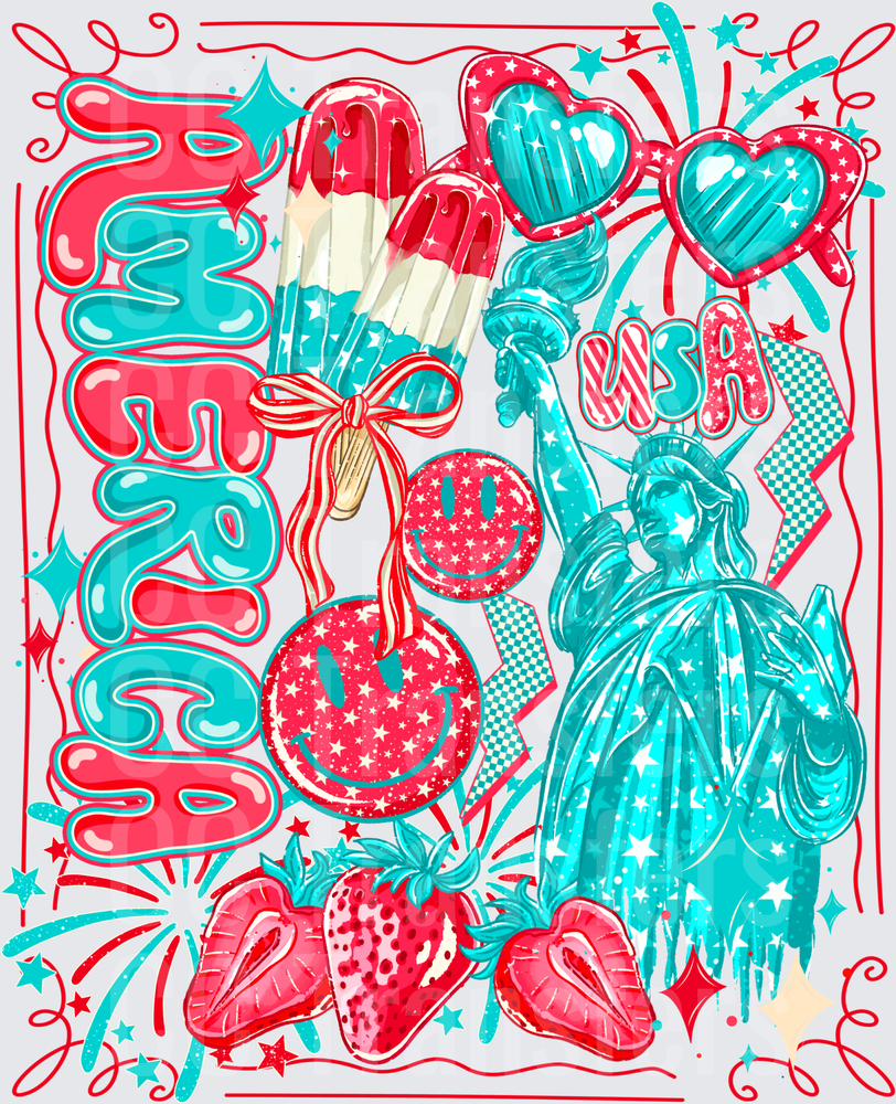 Merica USA Statue of Liberty Retro Patriotic Collage (DTF)