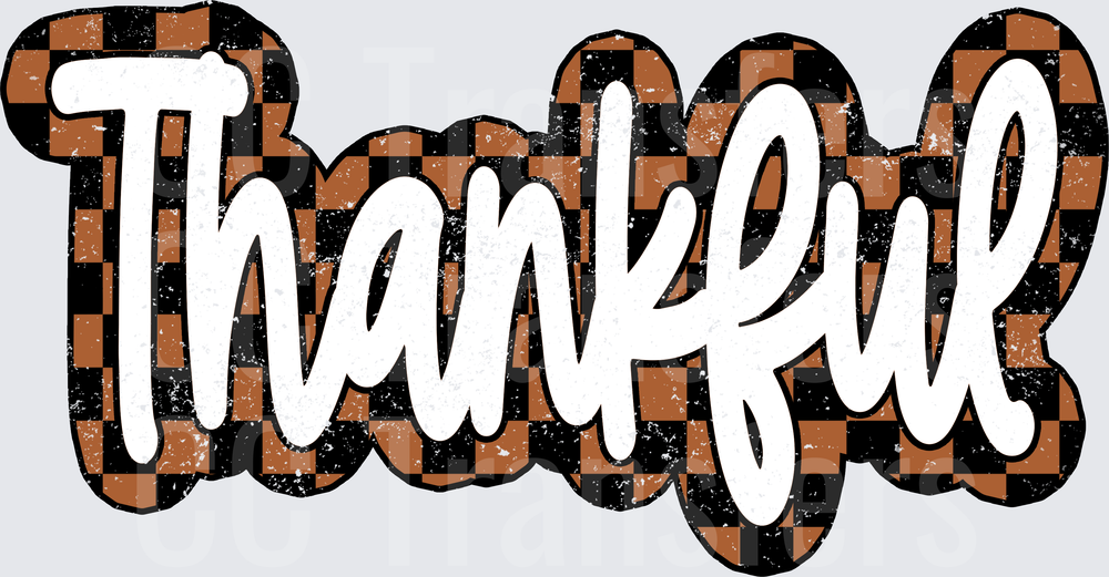 Thankful Distressed Brown Black Checker Letter Design (DTF)