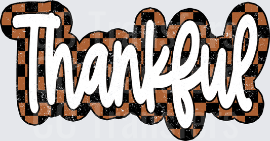 Thankful Distressed Brown Black Checker Letter Design (DTF)