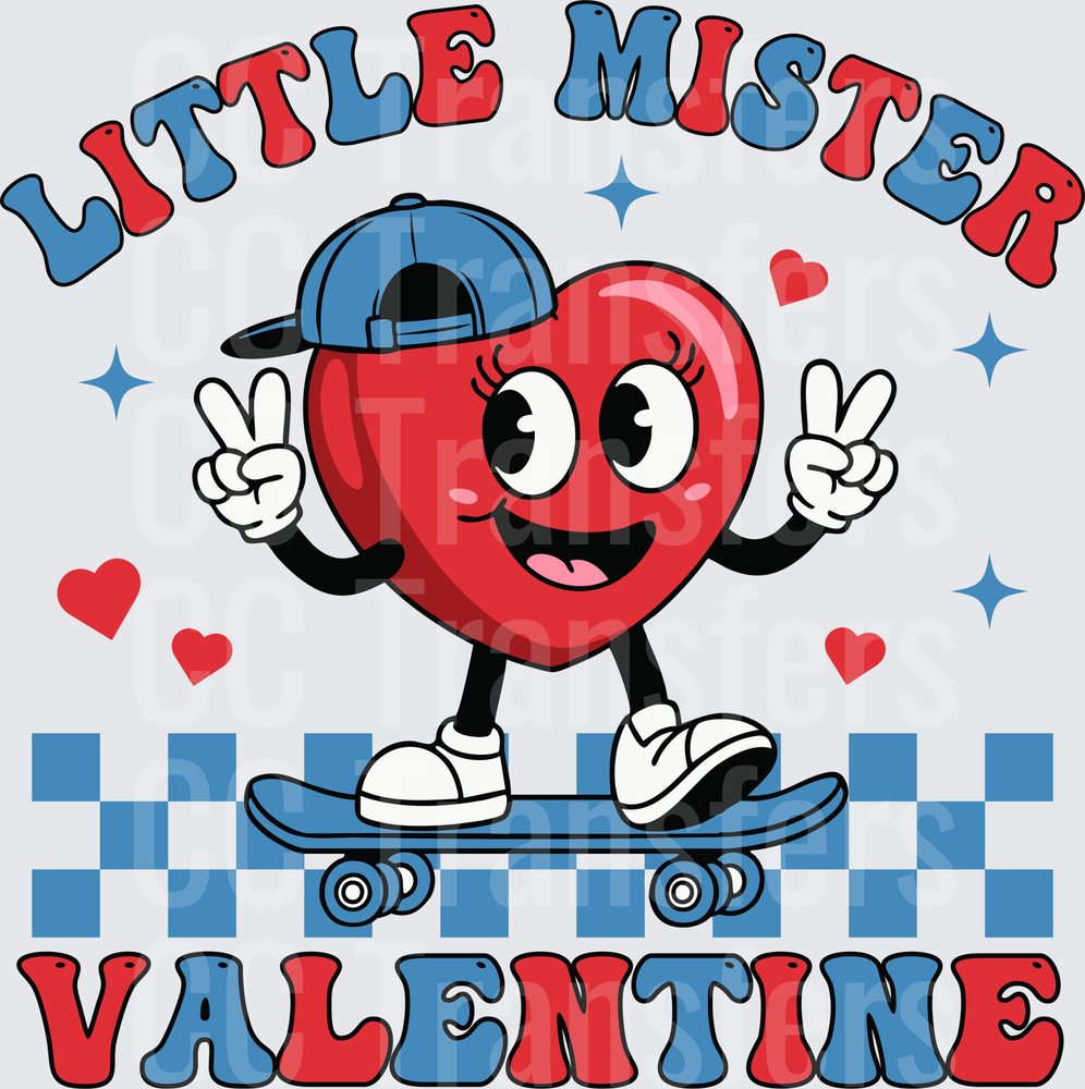 Little Mister Valentine Retro Heart Skater Character (DTF)
