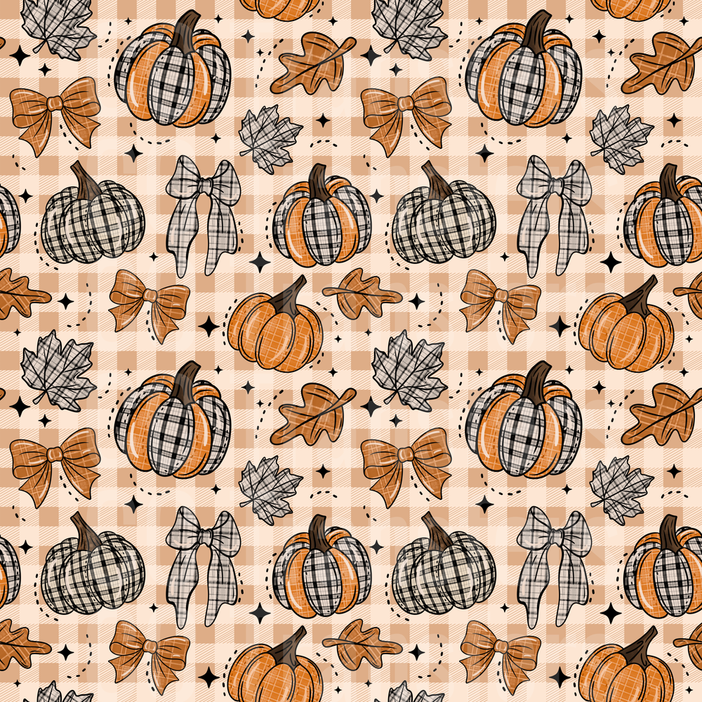 Fall Plaid Pumpkins Bows Autumn Leaves Pattern (DTF)
