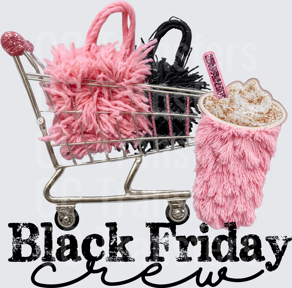 Black Friday Crew Fluffy Pink Shopping Cart Coffee (DTF)