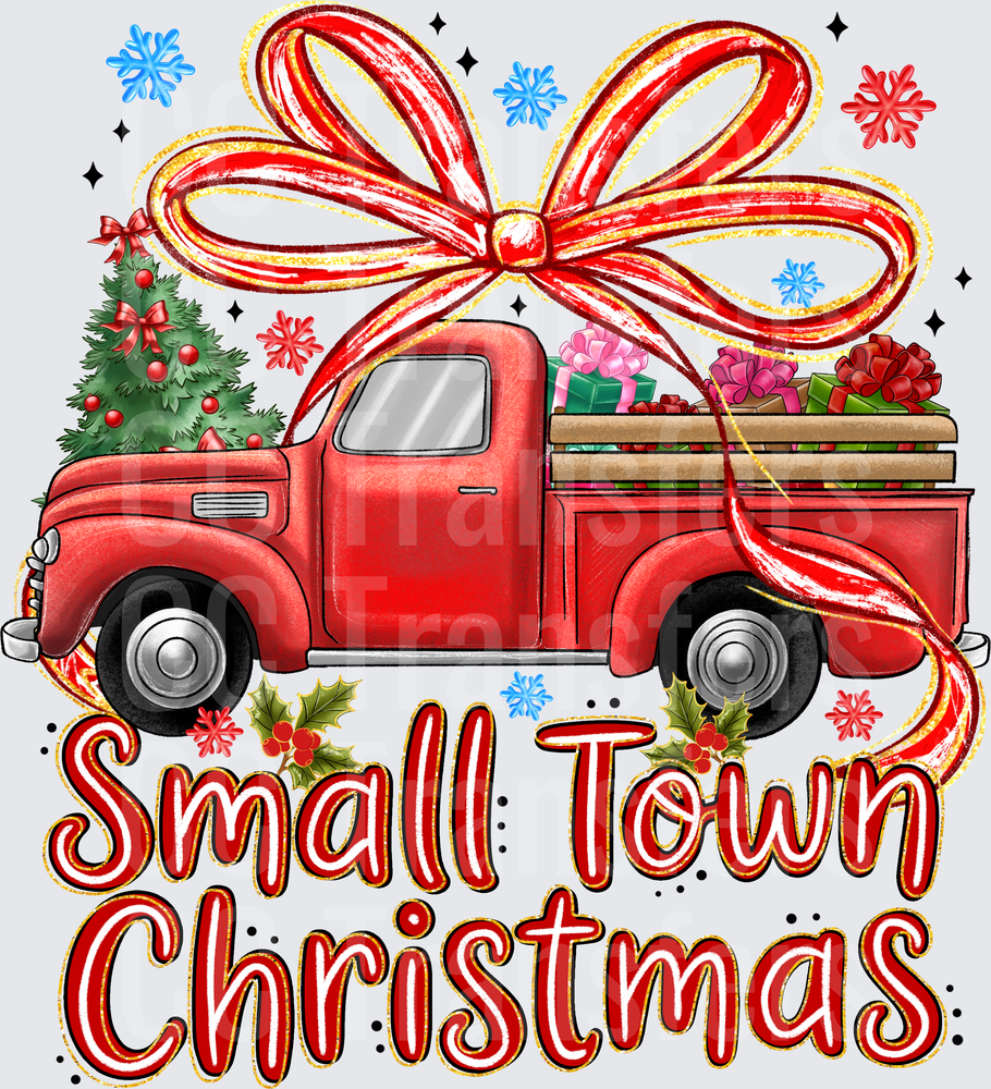 Small Town Christmas Vintage Red Truck with Bow (DTF)