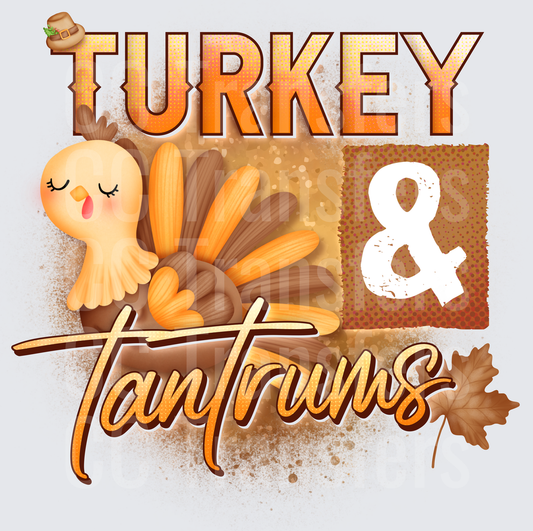 Turkey & Tantrums Cute Thanksgiving Turkey Fall Leaf (DTF)