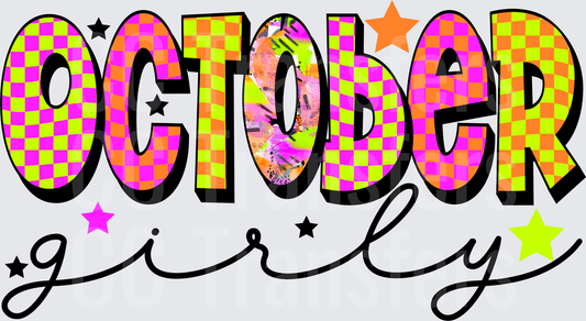 October Girly Bold Checkered Neon Star Typography (DTF)