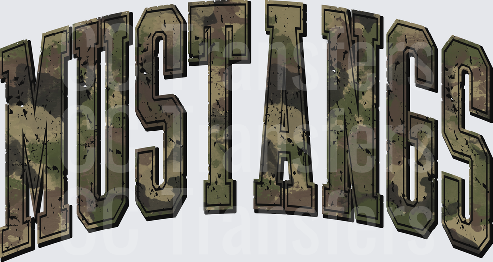 Mustangs Arched Camo Distressed Bold Lettering (DTF)