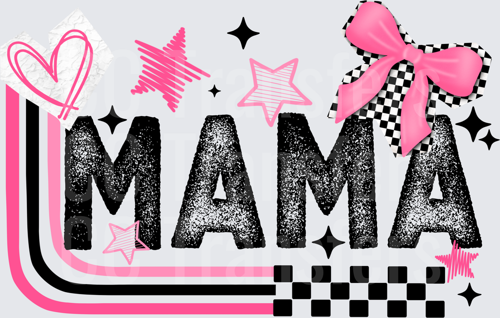 Glitter Mama Bold Text Pink Bow Checkered Stars (DTF)