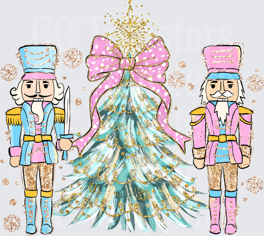 Pink & Blue Glitter Nutcracker Duo with Christmas Tree (DTF)