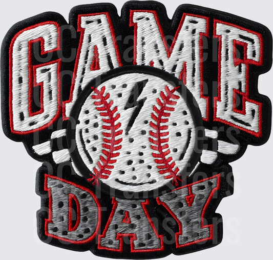 Game Day Baseball Lightning Bolt Embroidery Patch (DTF)