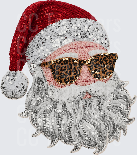 Sequin Santa with Leopard Print Sunglasses (DTF)