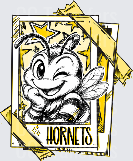 Winking Cartoon Bee Mascot Hornets Stars Sketch (DTF)