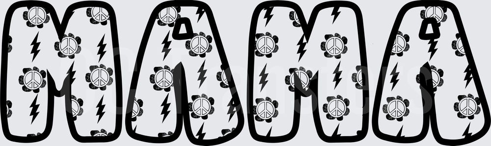 Mama Bold Letters Peace Signs Lightning Bolts Pattern (DTF)