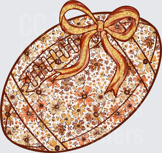 Floral Football with Glitter Bow Fall Colors (DTF)