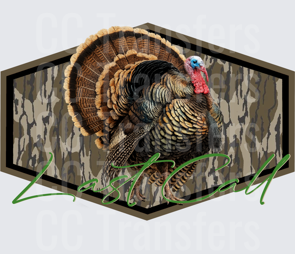 Wild Turkey Tom Strutting Camo Hexagon Last Call (DTF)