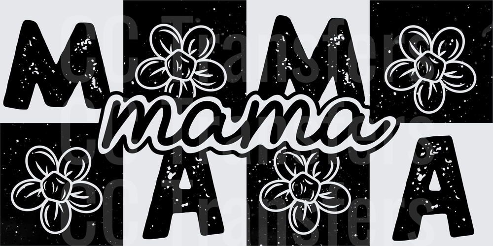 Mama Retro Block Letters Floral Checker Design (DTF)