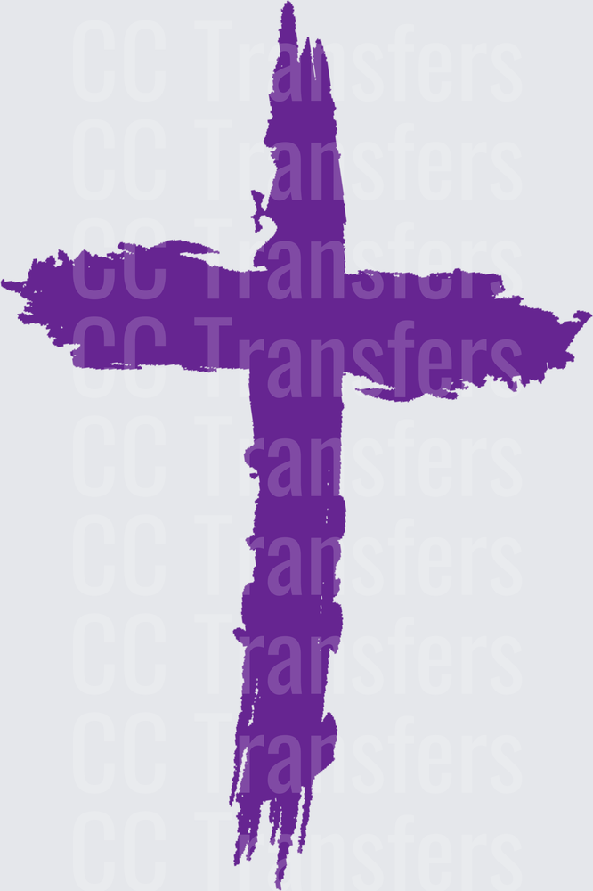 Purple Brush Stroke Grunge Christian Cross (DTF)