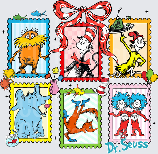 Whimsical Children's Book Characters Postage Stamp Collage (DTF)