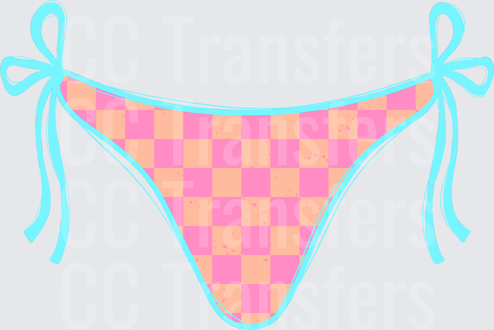 Pink and Peach Checkered String Bikini Bottom (DTF)
