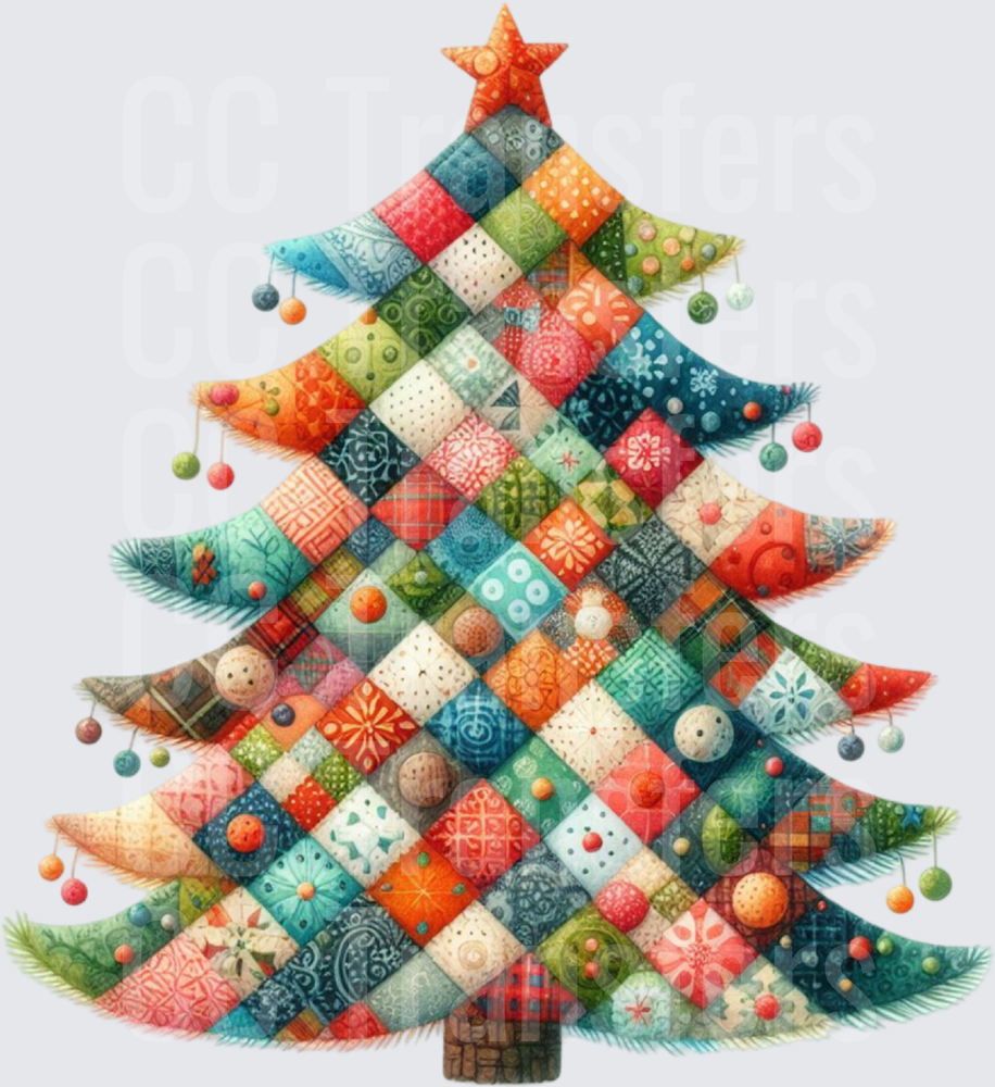 Patchwork Quilt Christmas Tree with Star Topper (DTF)