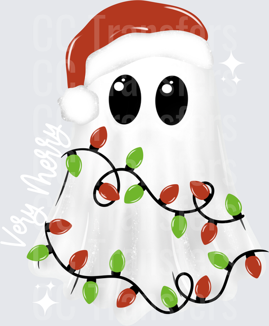 Cute Ghost Santa Hat Tangled Christmas Lights (DTF)