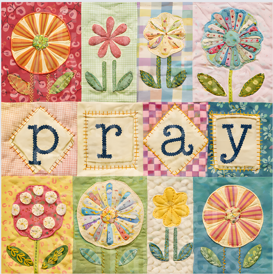 Patchwork Quilt Floral PRAY Appliqué Block Design (DTF)
