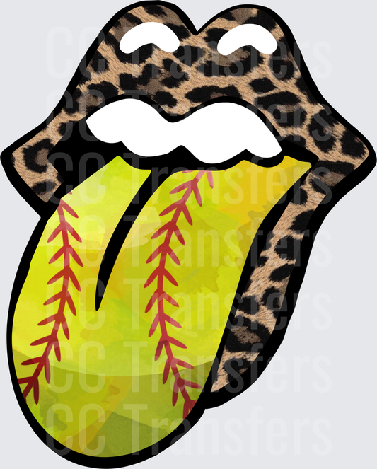 Leopard Print Lips Softball Tongue Logo (DTF)