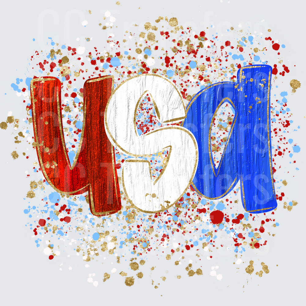 USA Red White Blue Gold Glitter Paint Splatter (DTF)