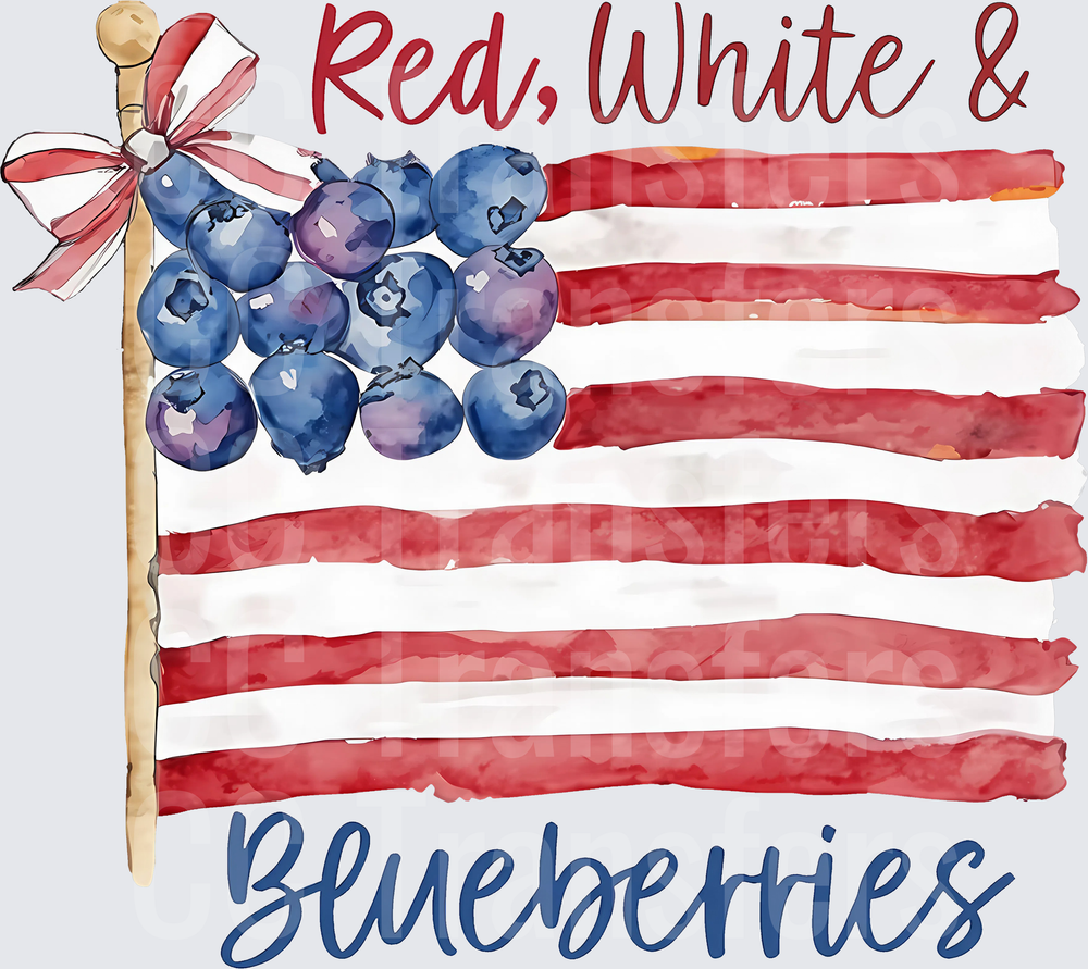 Red White & Blueberries Watercolor American Flag (DTF)