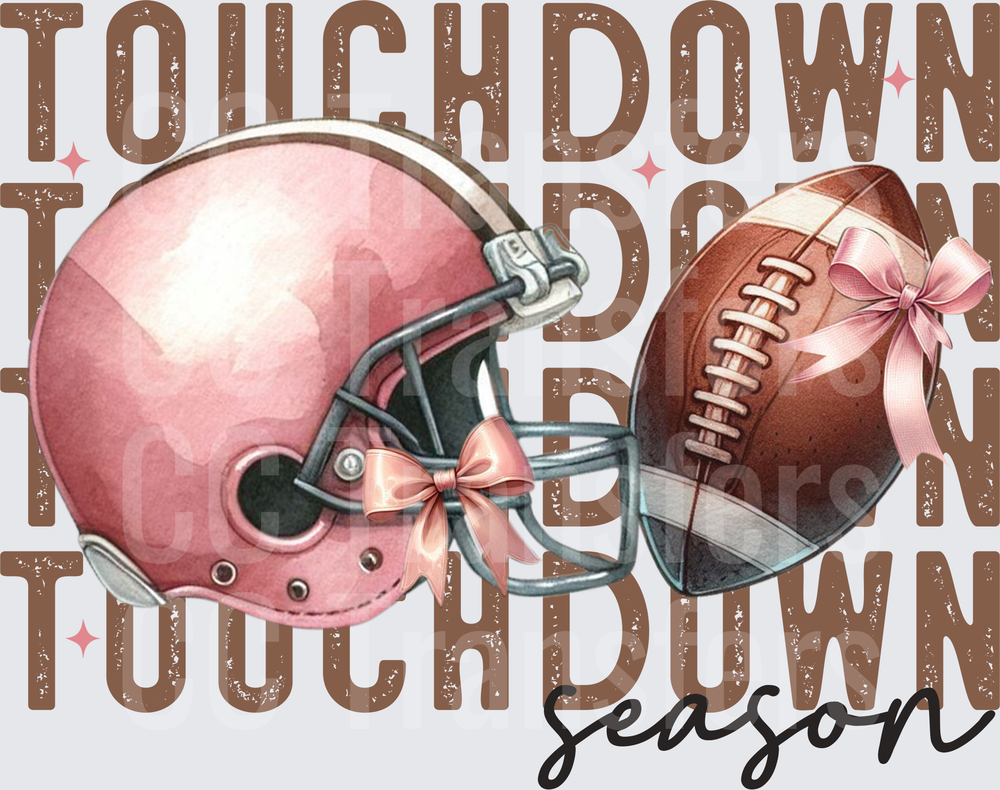 Touchdown Season Pink Helmet Football Pink Bow (DTF)