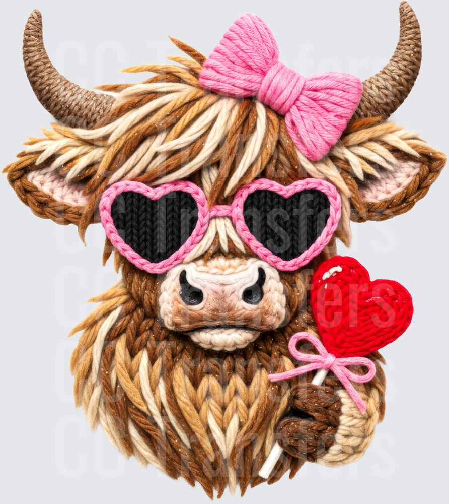 Yarn Art Highland Cow Heart Sunglasses Valentine (DTF)
