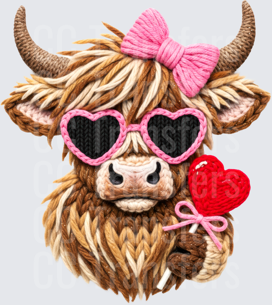 Yarn Art Highland Cow Heart Sunglasses Valentine (DTF)