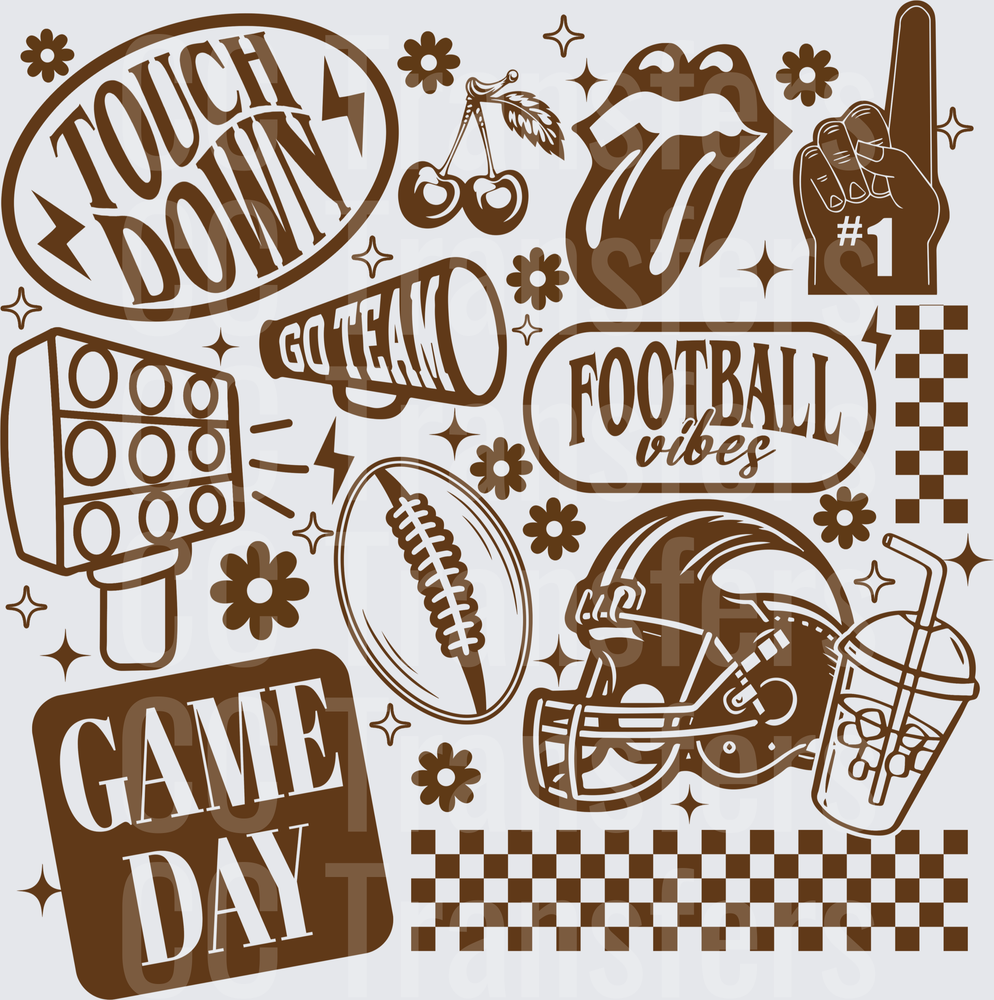 Game Day Football Vibes Retro Collage Brown (DTF)