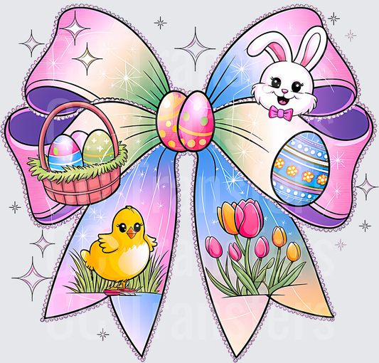 Sparkly Easter Bow Bunny Chick Eggs Tulips Basket (DTF)
