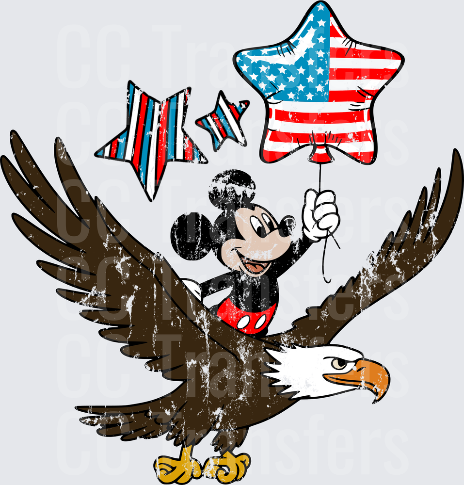 Cartoon Mouse Riding Bald Eagle Patriotic Star Balloon (DTF)