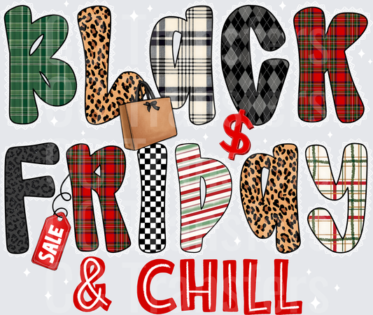 Black Friday & Chill Mixed Pattern Bold Letter Design (DTF)