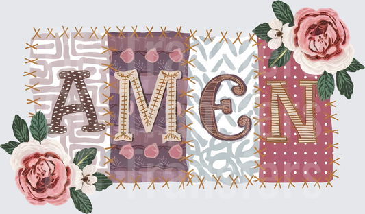 Amen Patchwork Quilt Floral Embroidered Letter Blocks (DTF)