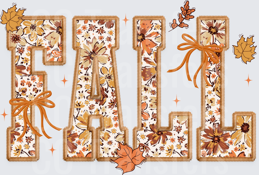Fall Floral Applique Letters with Bows and Maple Leaves (DTF)