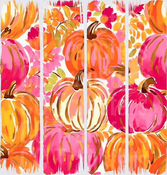 Watercolor Pink Orange Pumpkins Floral Fall Pattern (DTF)