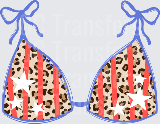 Patriotic Leopard Print Bikini Top Stars Stripes (DTF)