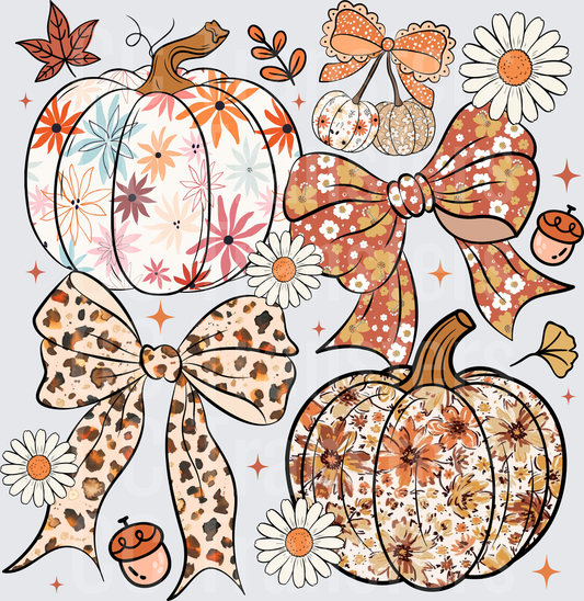 Boho Fall Pumpkins Floral Leopard Bows Daisy Autumn (DTF)