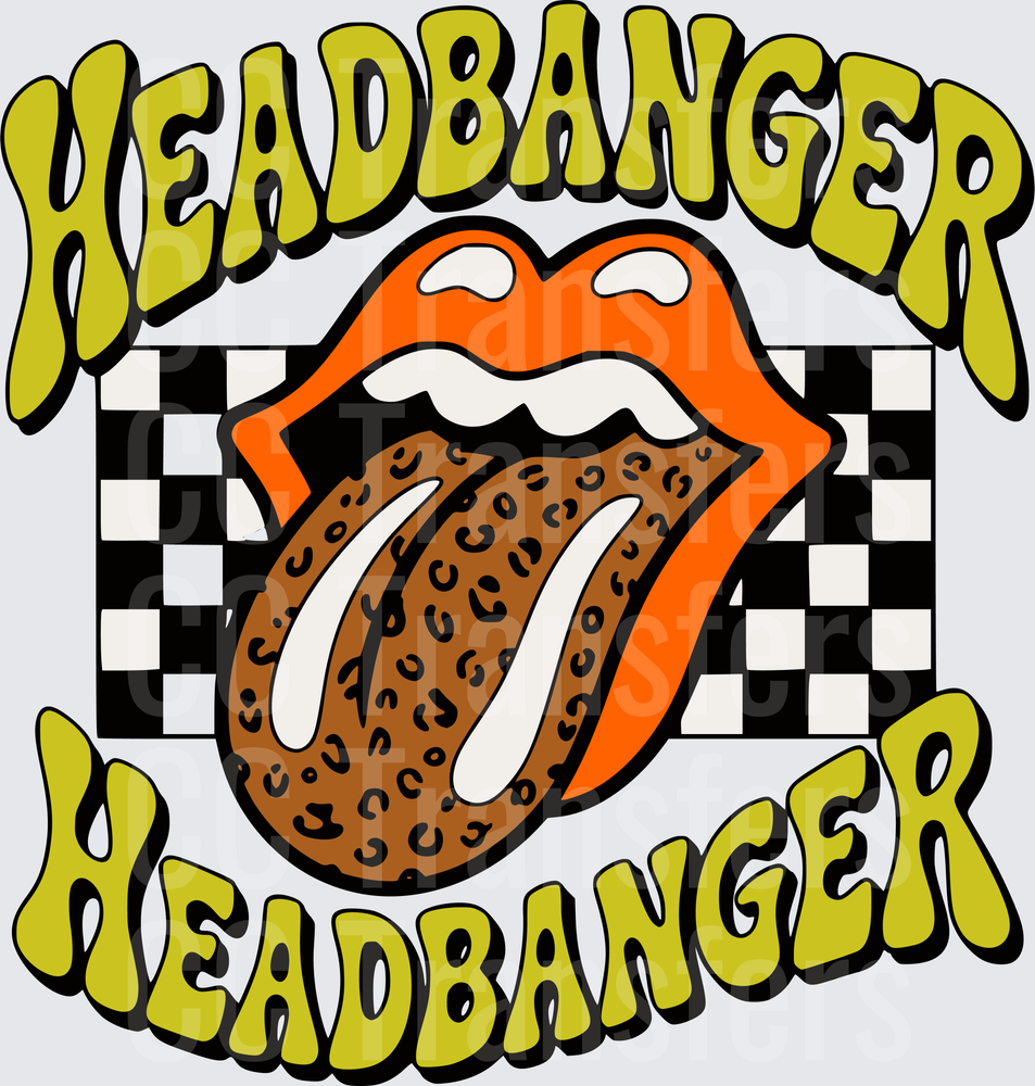 Headbanger Lips Tongue Leopard Print Checkered (DTF)