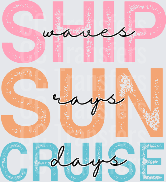 Ship Waves Sun Rays Cruise Days Distressed Typography (DTF)