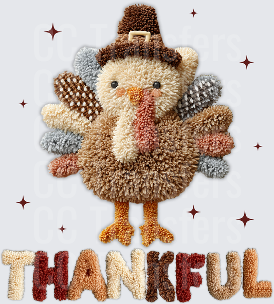 Fluffy Pom Pom Turkey Pilgrim Hat Thankful (DTF)