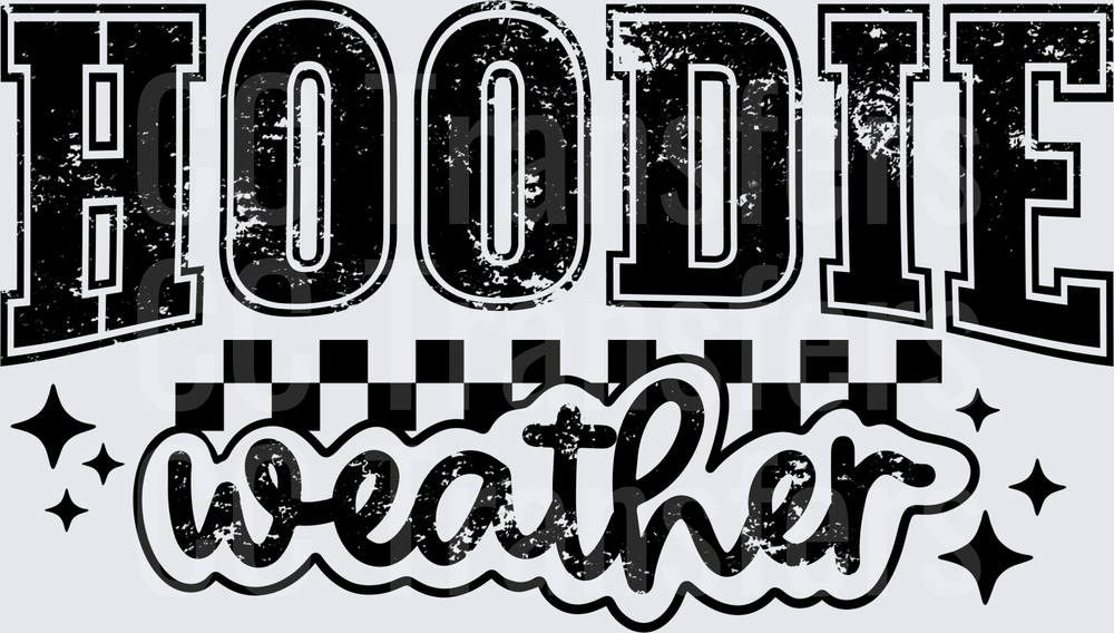 Hoodie Weather Distressed Varsity Checkered Bold Text (DTF)